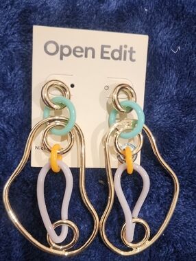 Open Edit Gold-Tone Multicolor Link Drop Earrings — Mint, Yellow & Lavender